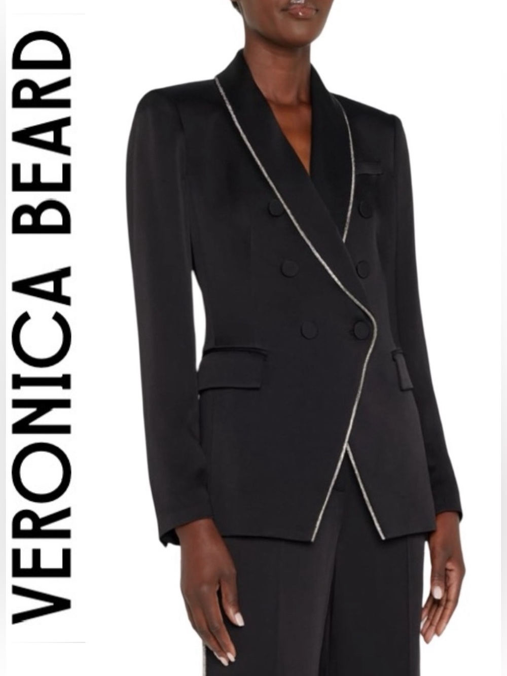 VERONICA BEARD Jagger Dickey Blazer Suit Jacket Crystal Rhinestone accent black